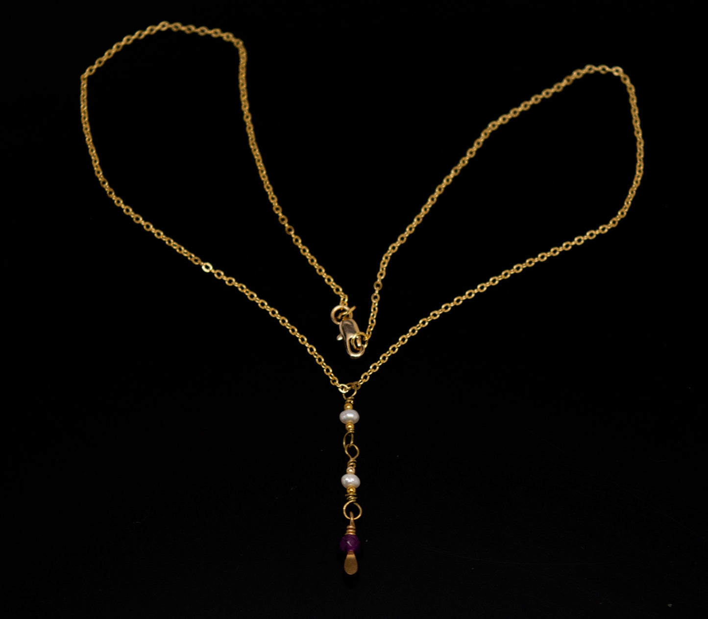 Fresh Water Baroque Pearl and Amethyst on Gold Filled Rolo Chain