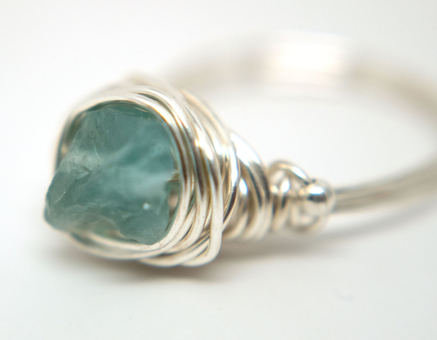Designer Freeform Rough Apatite on Silver Wire  - Wire Wrapped Ring Silver with Rough Apatite Gemstone and Silver Spacer Beads