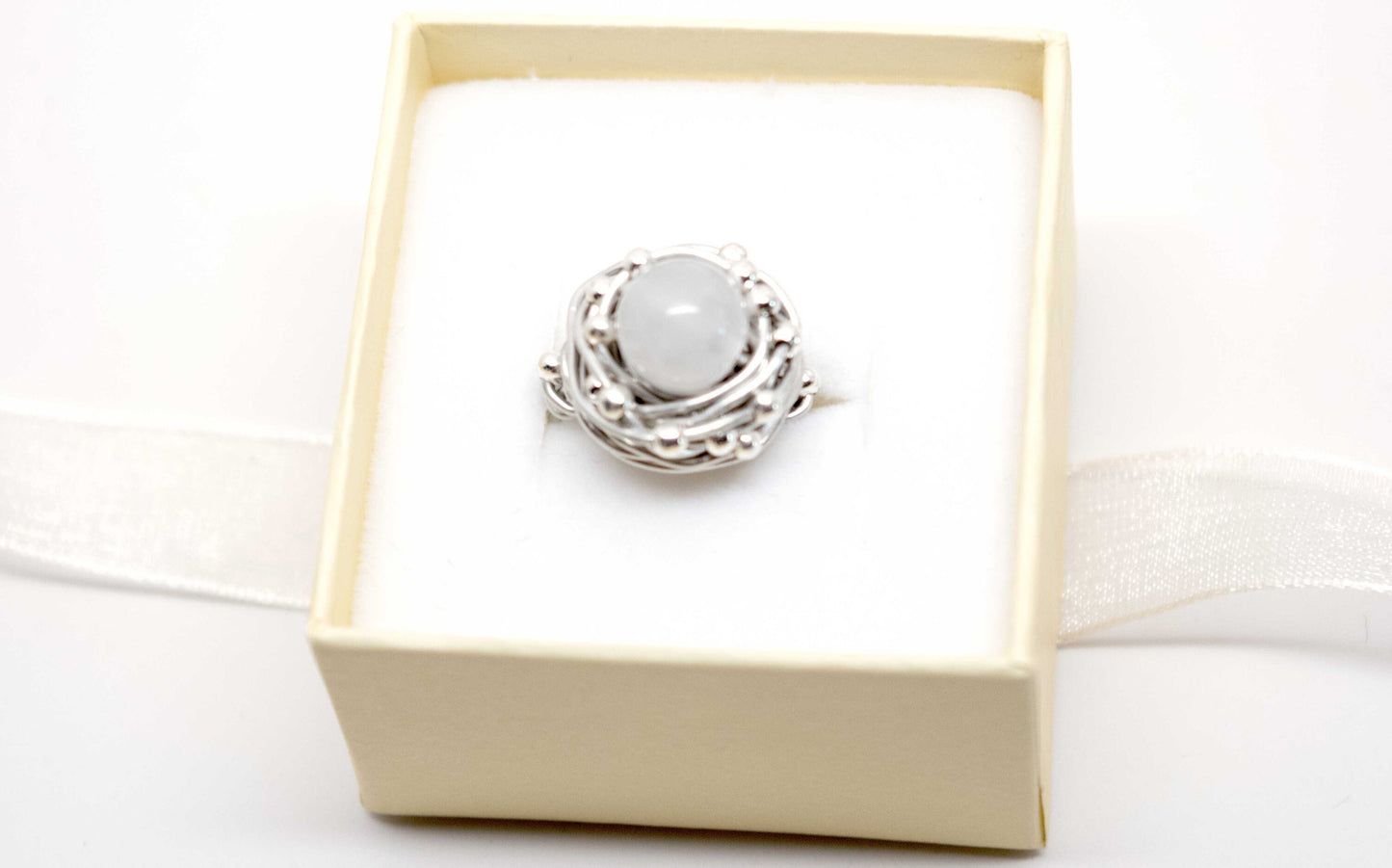 White Jade Wire Wrapped Ring – Sterling Silver and Gold Bead Statement Ring – Handmade Gemstone Jewelry Gift for Her, Handmade Jade Ring,