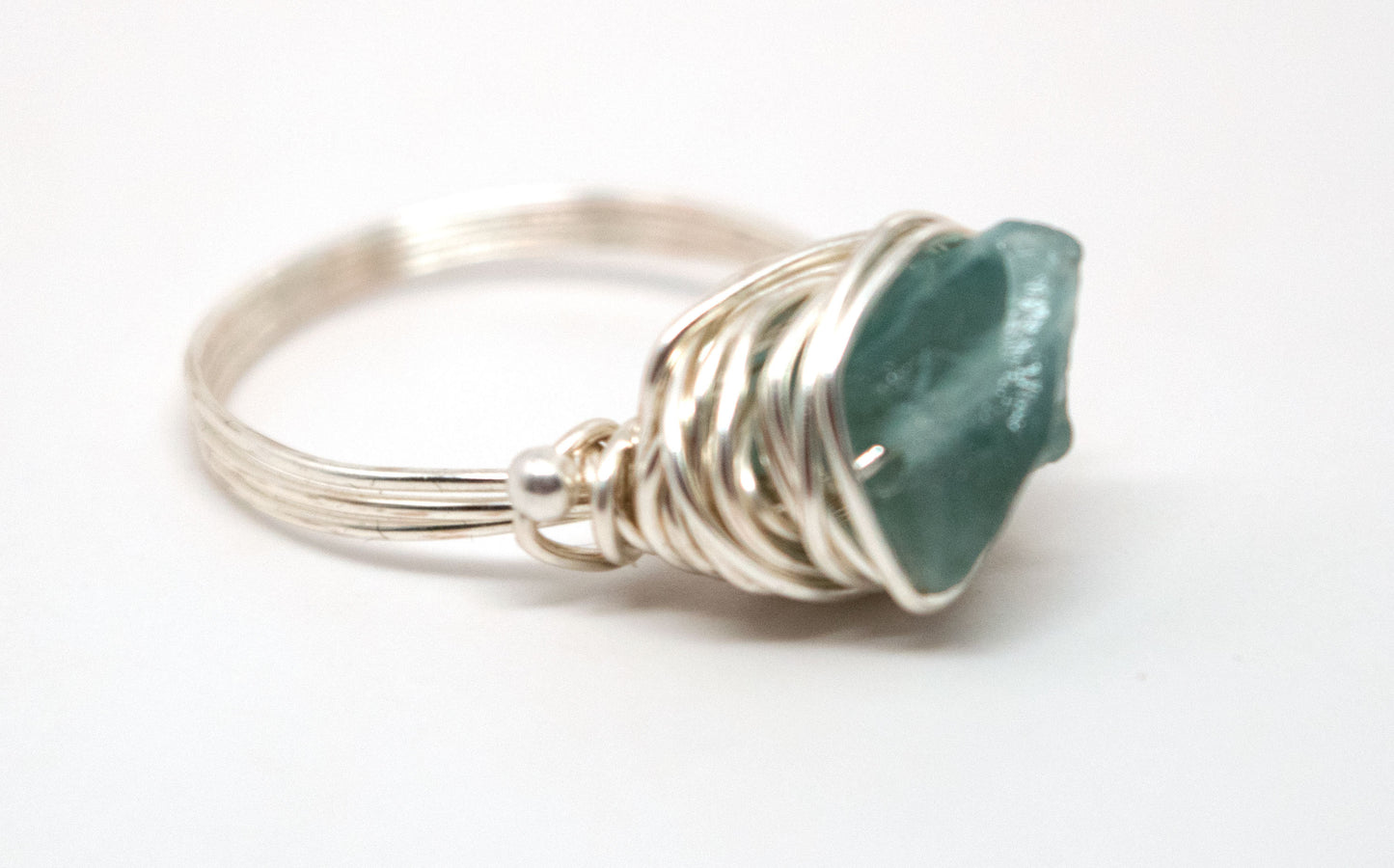 Designer Freeform Rough Apatite on Silver Wire  - Wire Wrapped Ring Silver with Rough Apatite Gemstone and Silver Spacer Beads