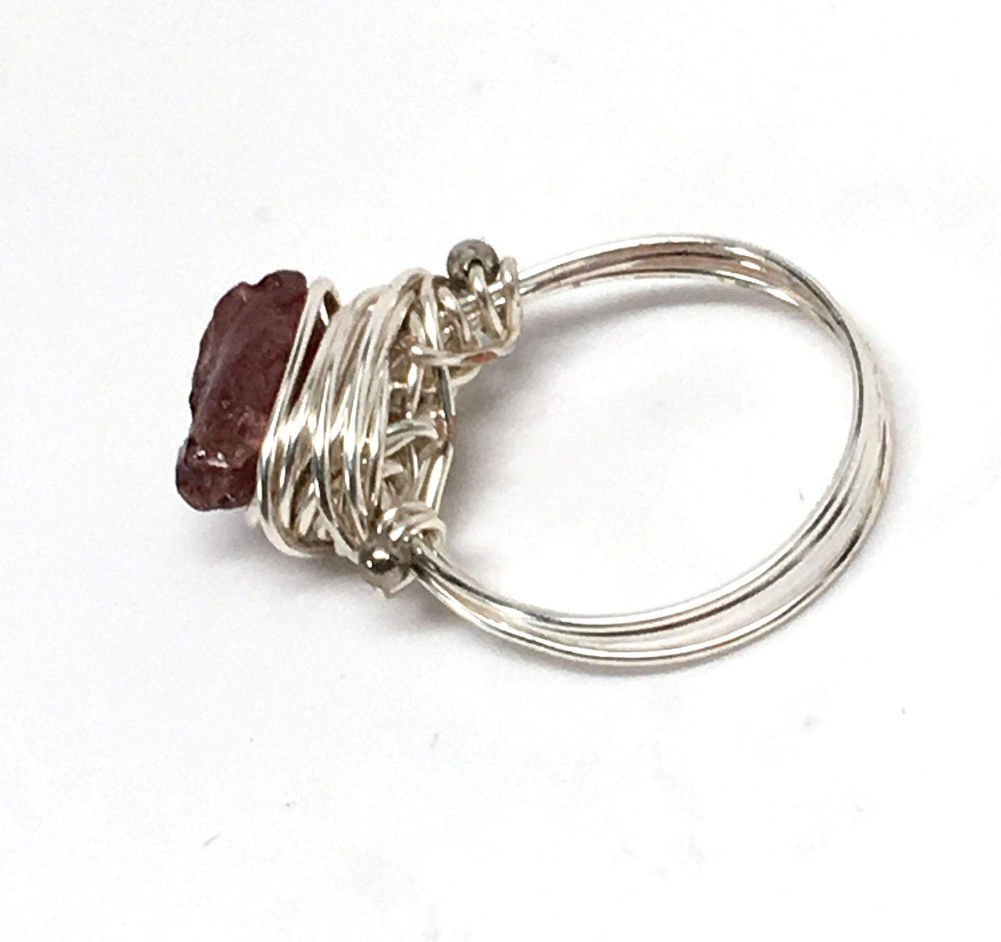 Designer Freeform Rough Garnet on Silver Wire  - Wire Wrapped Ring Silver with Rough Apatite Gemstone and Silver Spacer Beads
