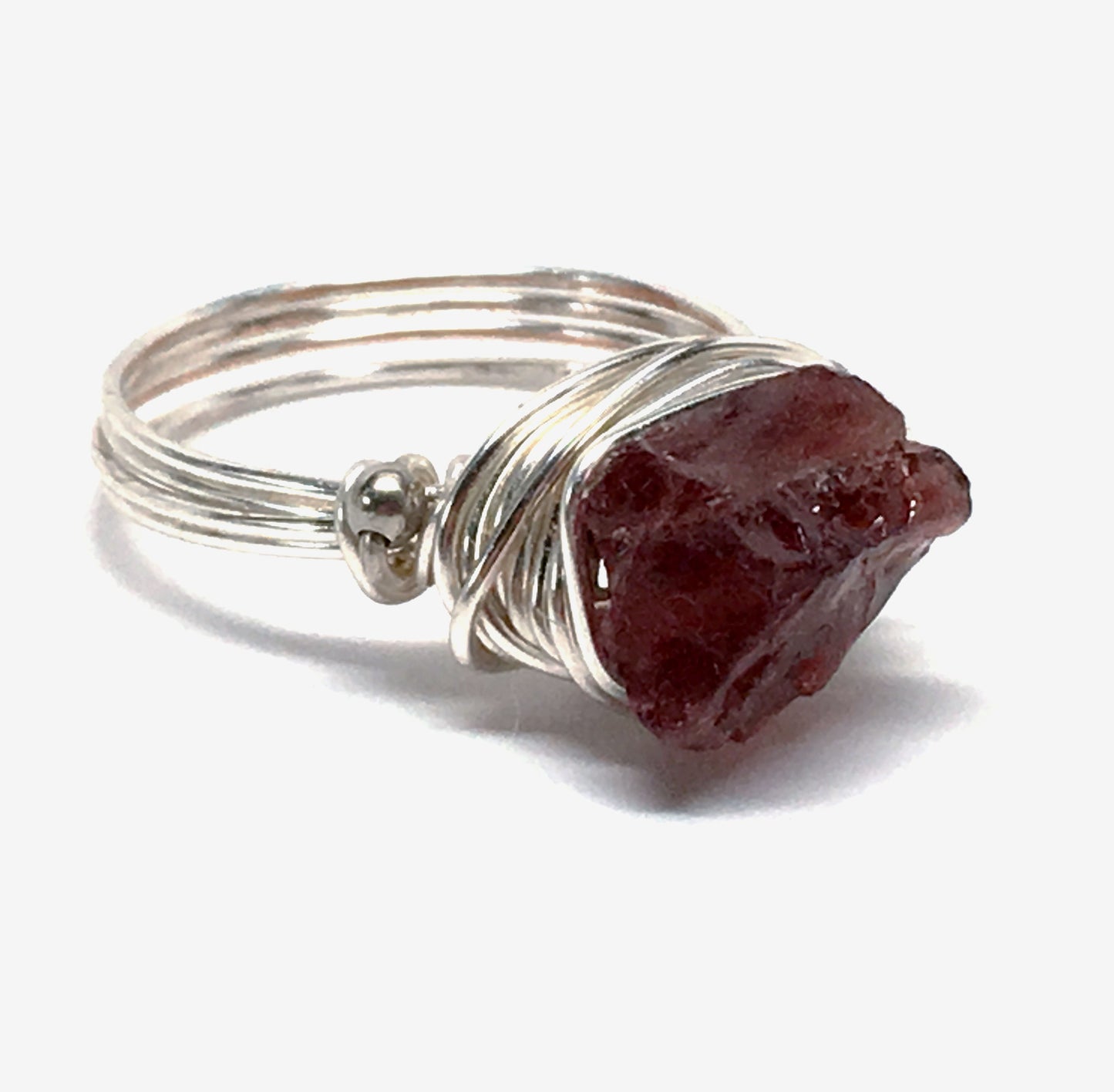 Designer Freeform Rough Garnet on Silver Wire  - Wire Wrapped Ring Silver with Rough Apatite Gemstone and Silver Spacer Beads