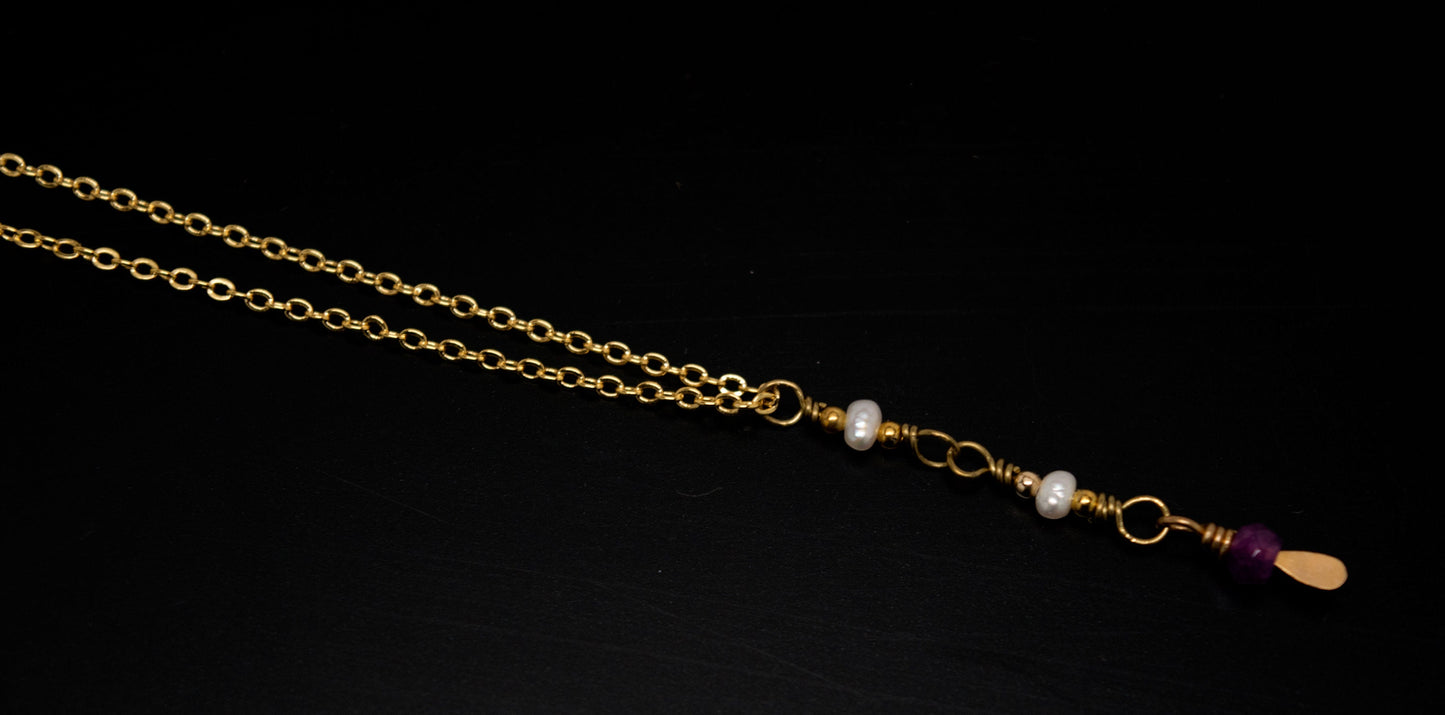 Fresh Water Baroque Pearl and Amethyst on Gold Filled Rolo Chain