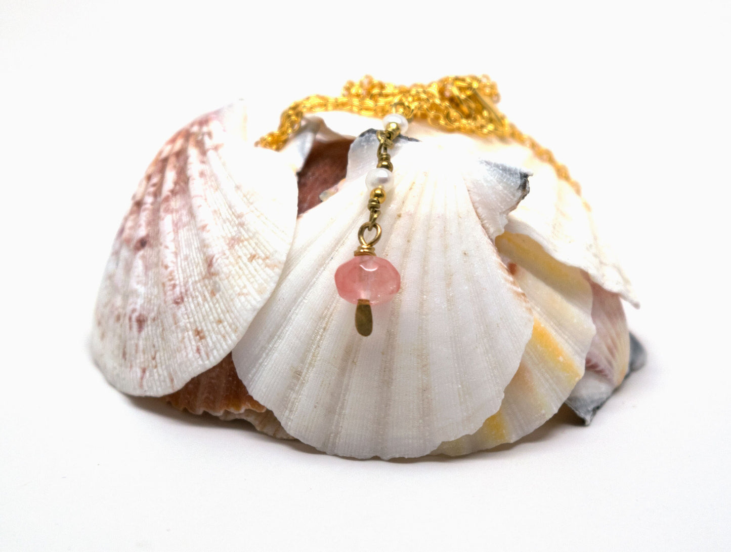 Pink Tourmaline with Fresh Water Pearl on Gold Filled Rolo Chain