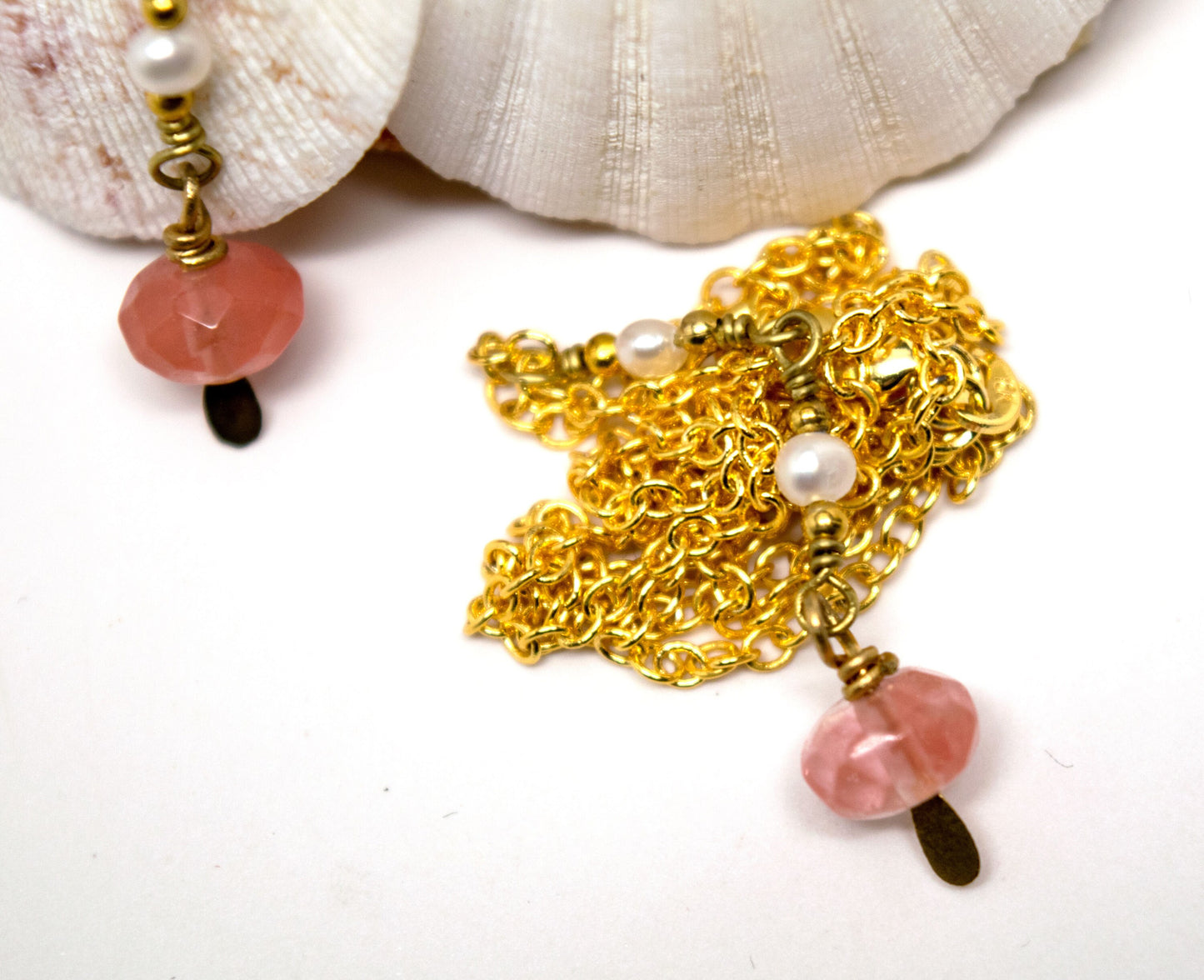 Pink Tourmaline with Fresh Water Pearl on Gold Filled Rolo Chain