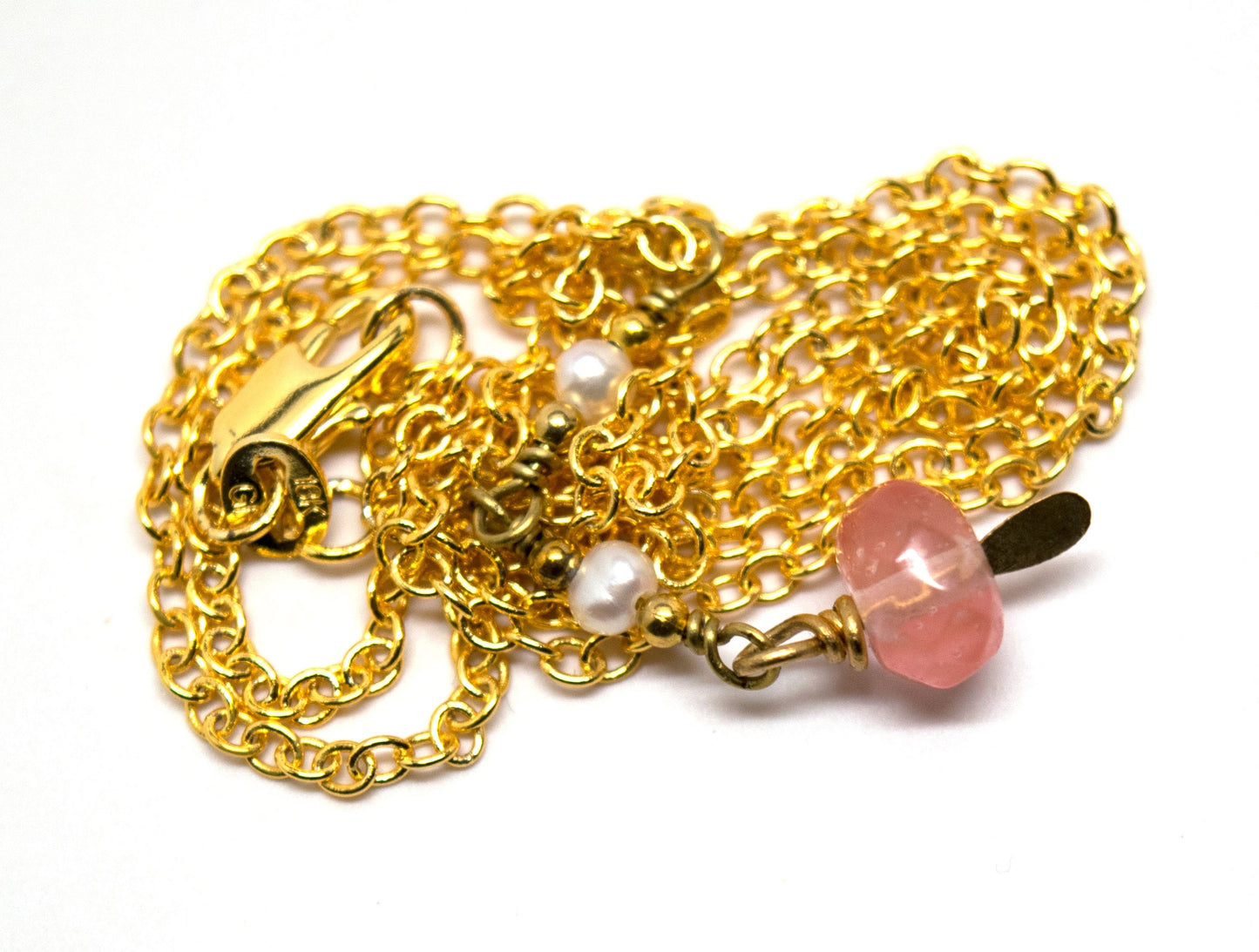 Pink Tourmaline with Fresh Water Pearl on Gold Filled Rolo Chain