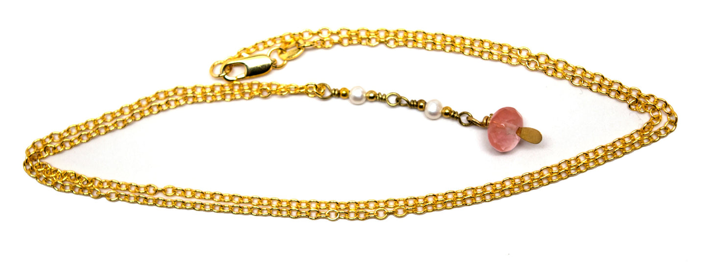 Pink Tourmaline with Fresh Water Pearl on Gold Filled Rolo Chain