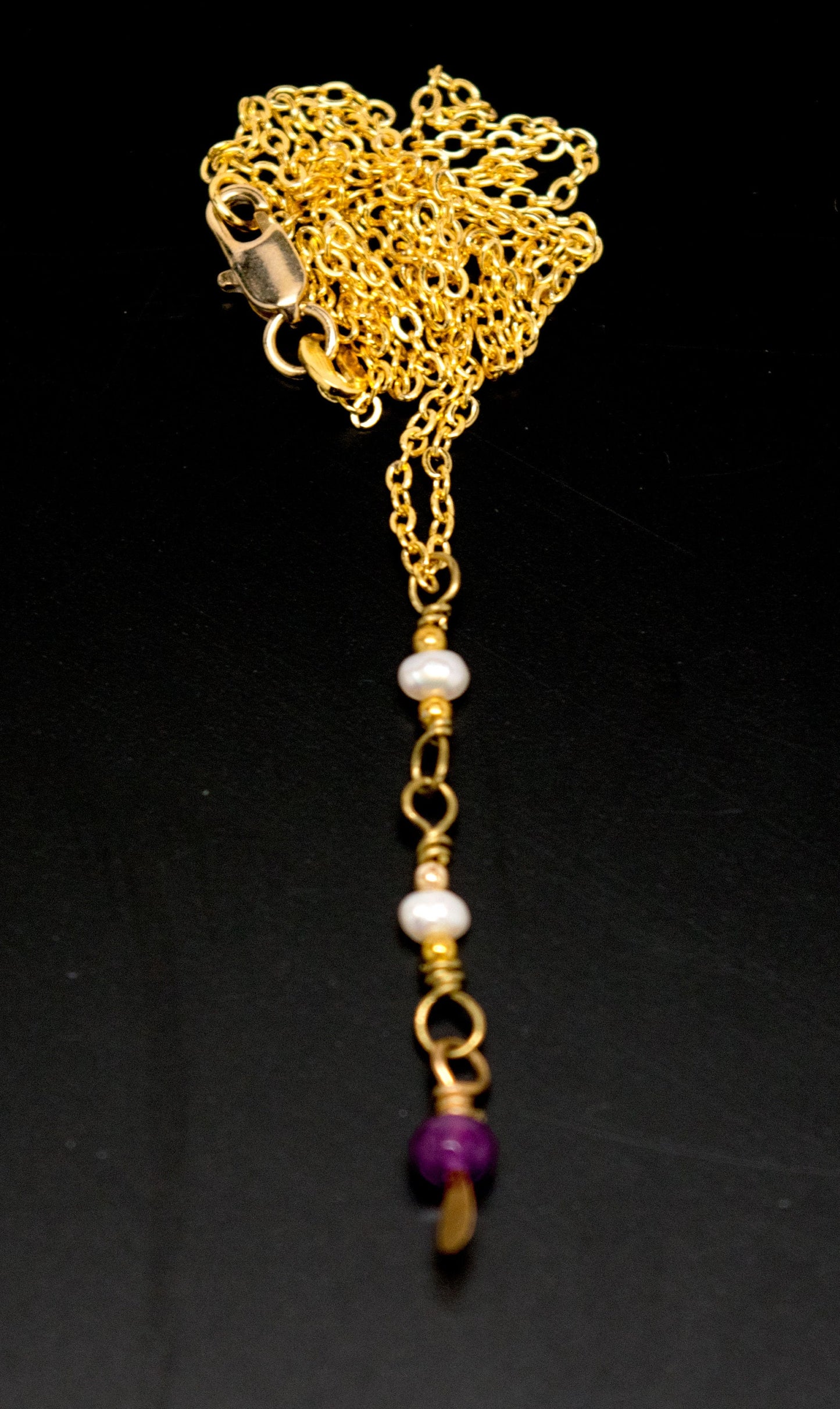 Fresh Water Baroque Pearl and Amethyst on Gold Filled Rolo Chain