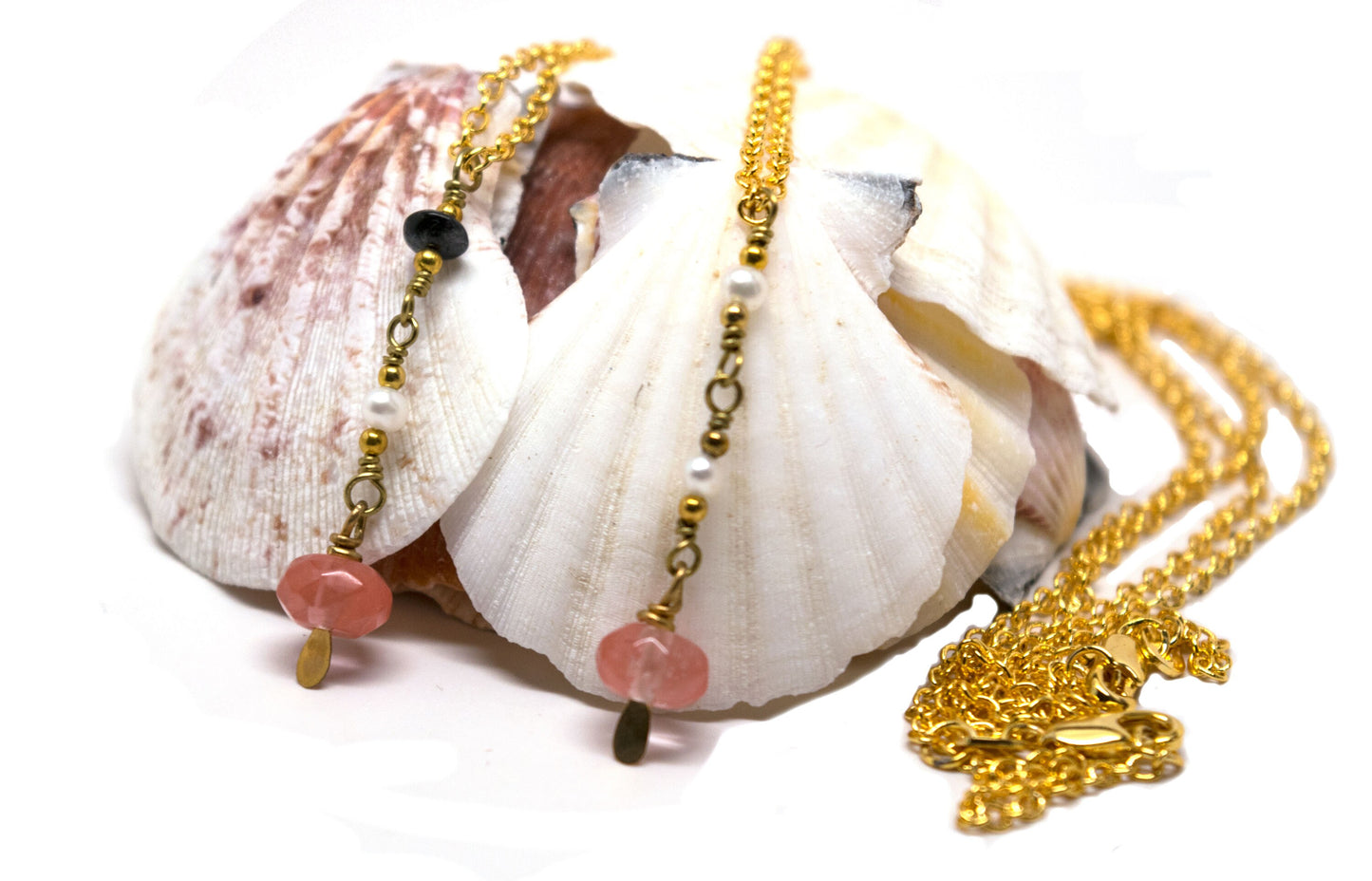 Pink Tourmaline with Fresh Water Pearl on Gold Filled Rolo Chain