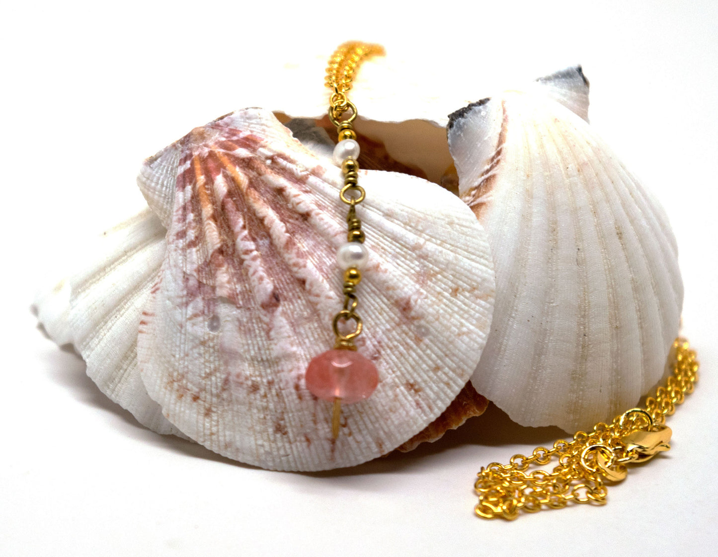 Pink Tourmaline with Fresh Water Pearl on Gold Filled Rolo Chain