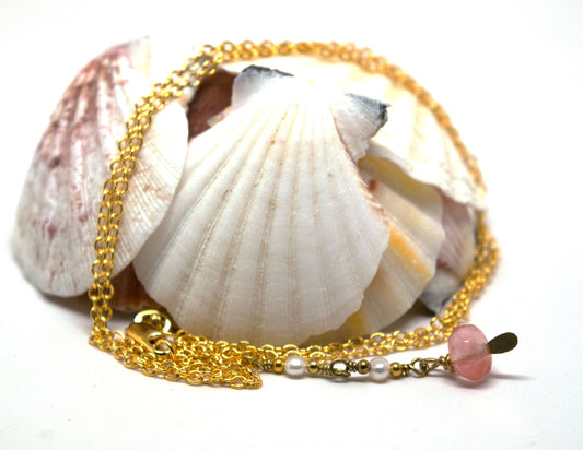 Pink Tourmaline with Fresh Water Pearl on Gold Filled Rolo Chain