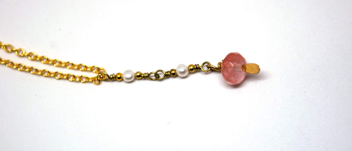 Pink Tourmaline with Fresh Water Pearl on Gold Filled Rolo Chain
