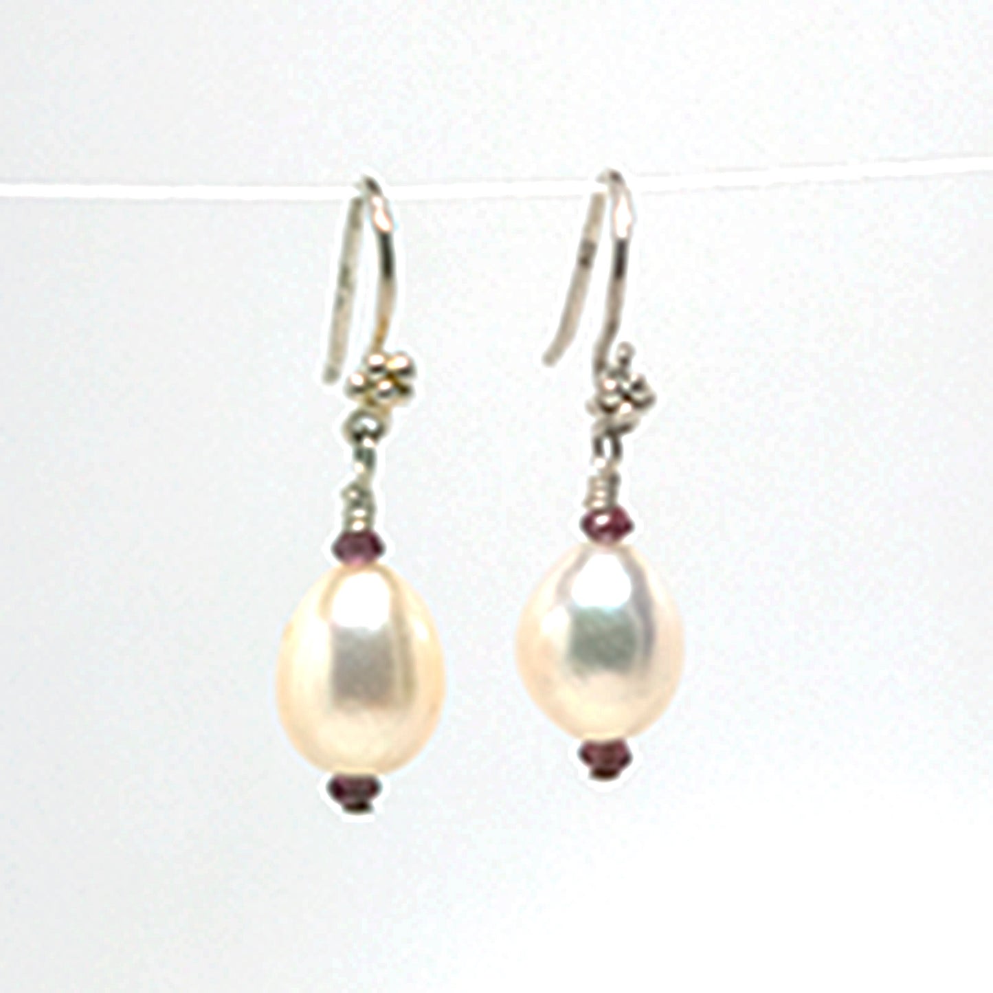 Teardrop Fresh Water Pearl with Faceted Garnet on Sterling Silver
